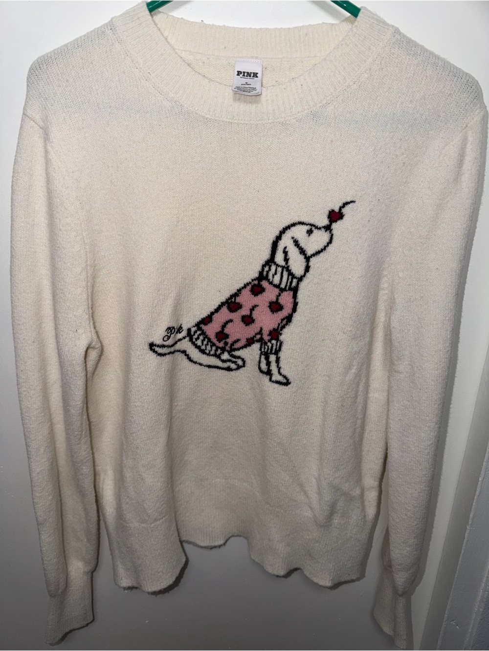 PINK Victoria's Secret Cream Crewneck Sweater with Dog Graphic